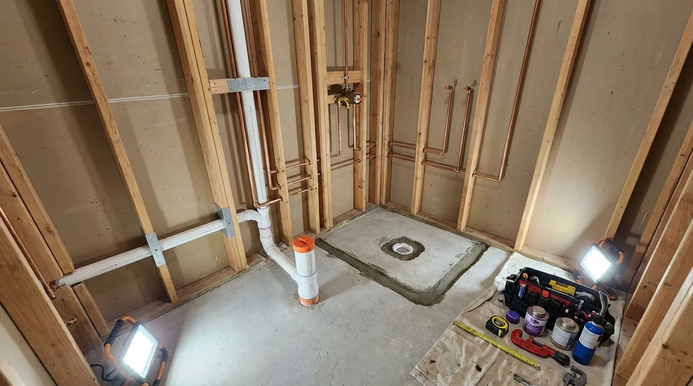 Bathroom rough-in plumbing during remodel by Johns Plumbing LLC in Pauls Valley