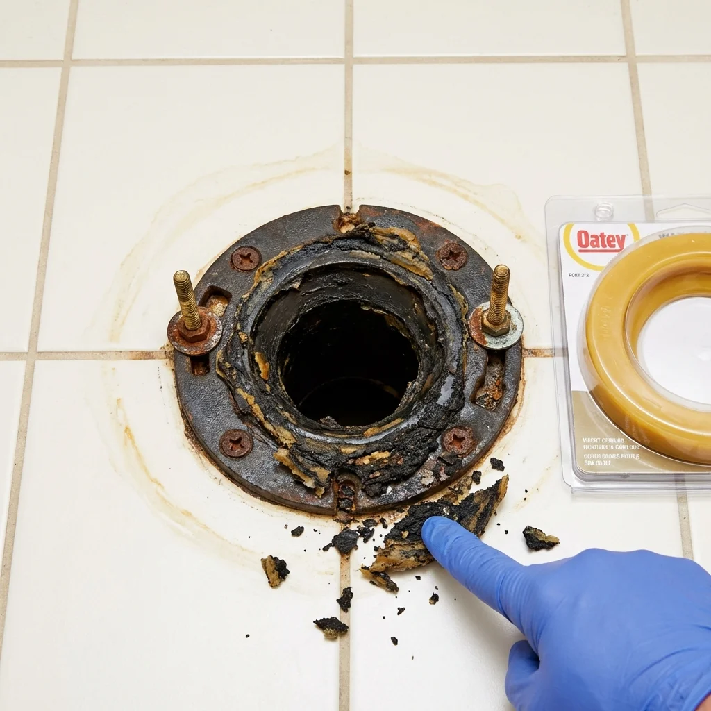 Failed wax ring showing water seepage at the base of a toilet in a Pauls Valley, OK home
