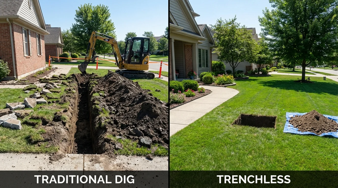 Trenchless sewer repair with minimal yard damage versus traditional excavation in Pauls Valley, OK